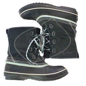 LL Bean Suede LaceUp Duck Snow Boots Felt Lined 284882 Shoes Black Womens Size 9